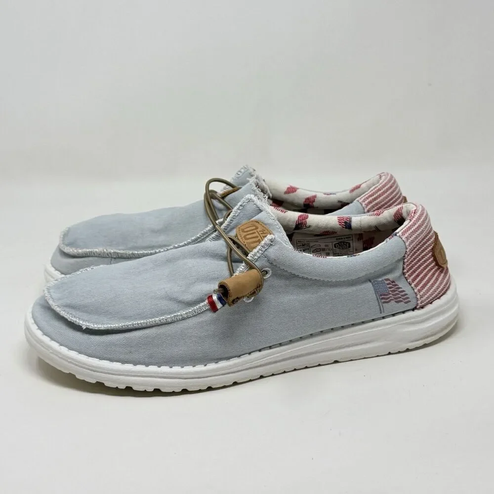 Hey Dude Wally Americana Shoes Mens 12 Blue Red Slip On Casual Preppy USA Flag